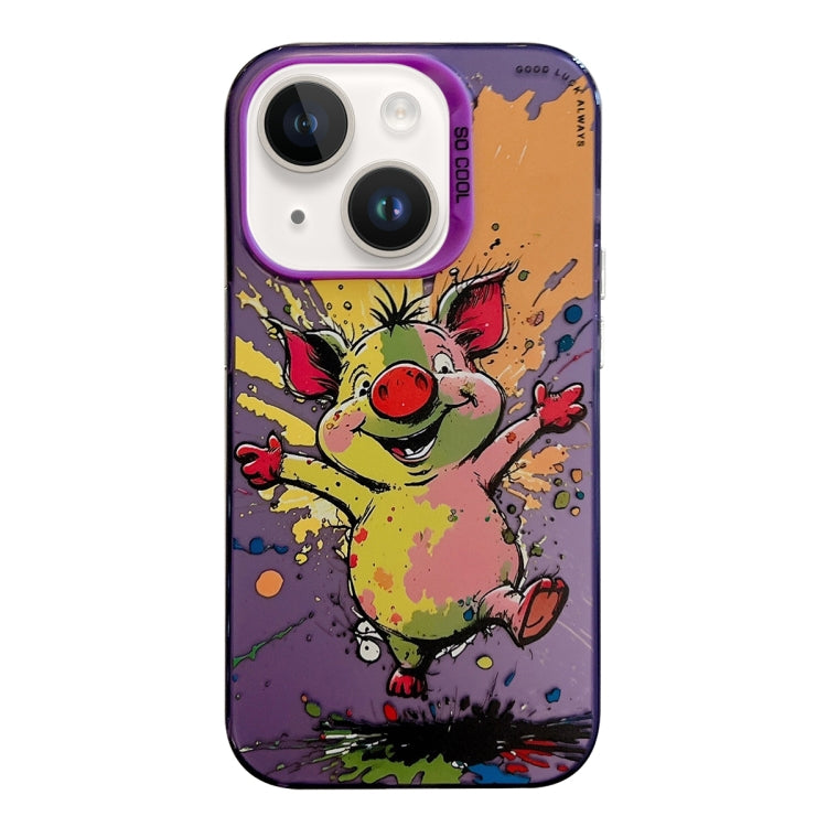 For iPhone 14 Plus Animal Pattern Oil Painting Series PC + TPU Phone Case