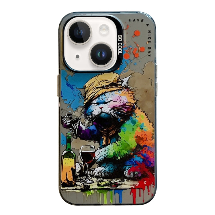 For iPhone 14 Plus Animal Pattern Oil Painting Series PC + TPU Phone Case