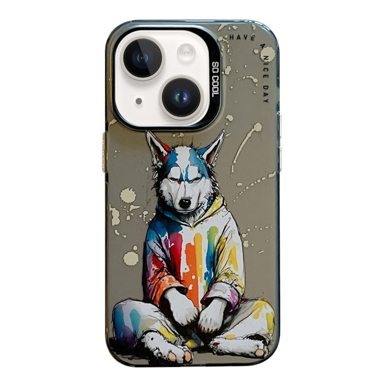 For iPhone 14 Plus Animal Pattern Oil Painting Series PC + TPU Phone Case