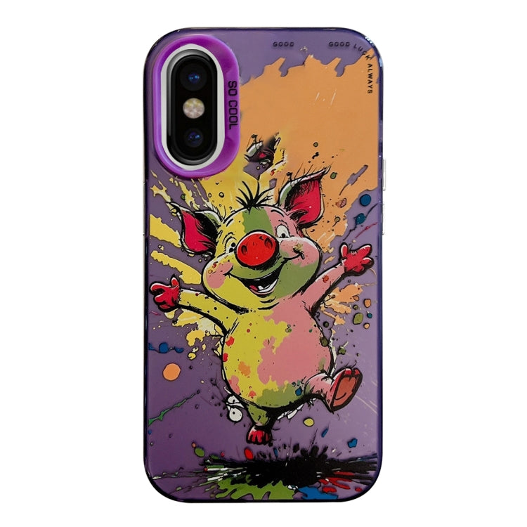 For iPhone X / XS Animal Pattern Oil Painting Series PC + TPU Phone Case