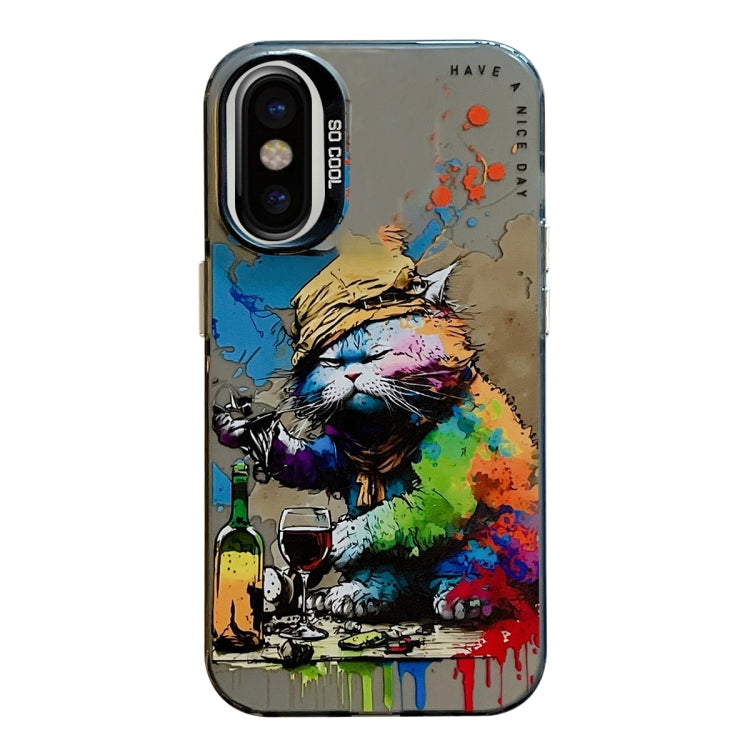 For iPhone X / XS Animal Pattern Oil Painting Series PC + TPU Phone Case