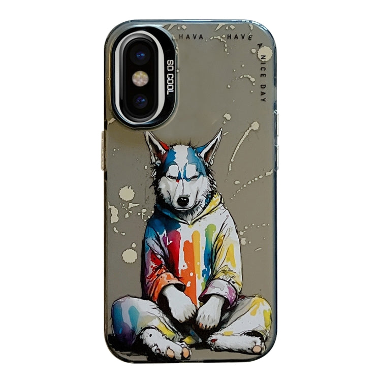 For iPhone X / XS Animal Pattern Oil Painting Series PC + TPU Phone Case