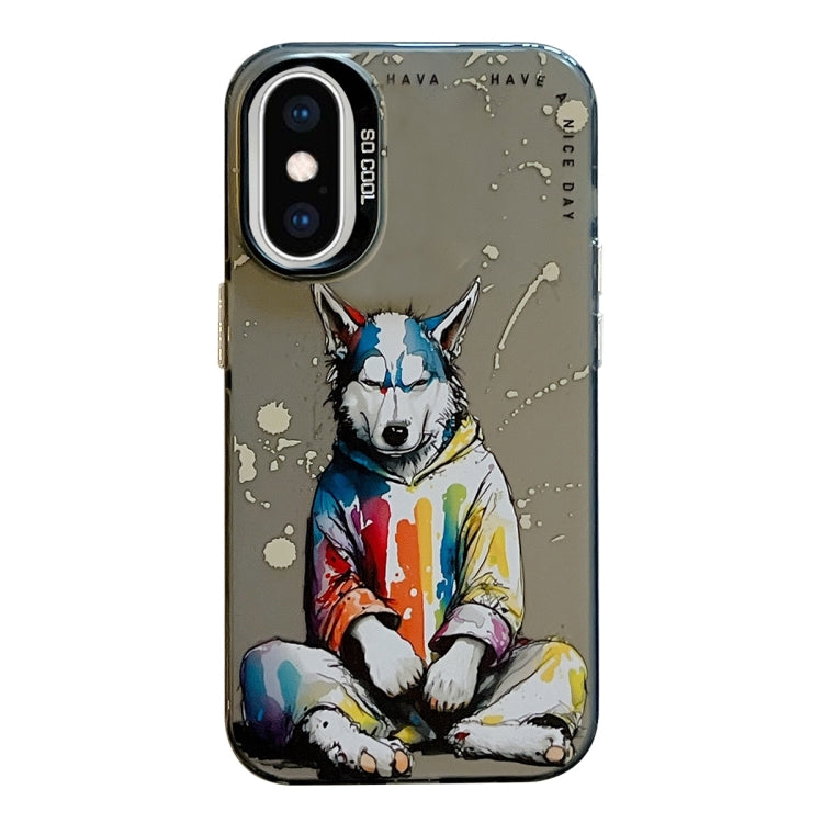 For iPhone XS Max Animal Pattern Oil Painting Series PC + TPU Phone Case