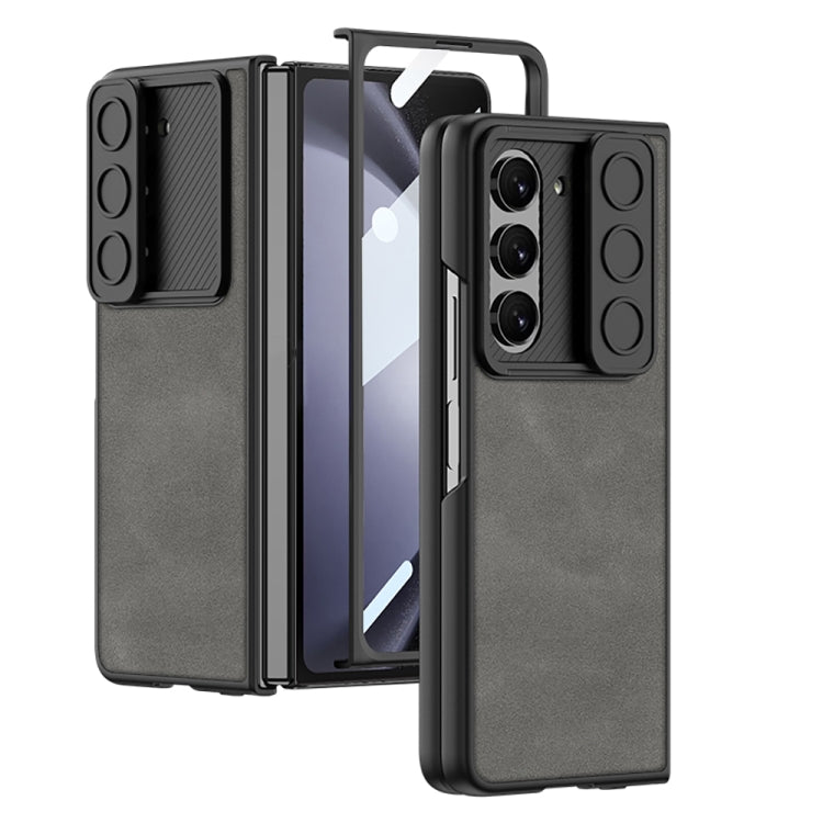 For Samsung Galaxy Z Fold5 GKK Integrated Ultra-thin Sliding Camshield Plain Leather Phone Case