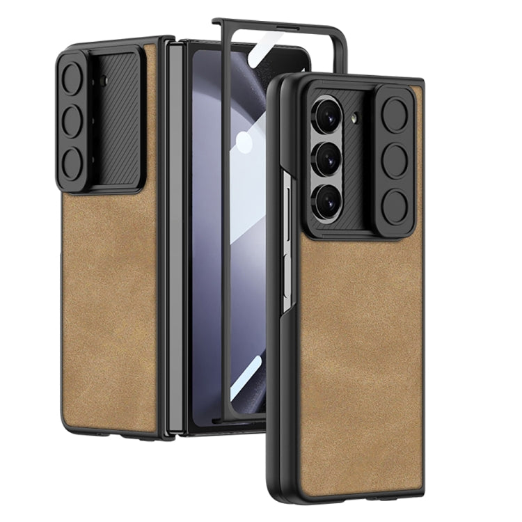 For Samsung Galaxy Z Fold5 GKK Integrated Ultra-thin Sliding Camshield Plain Leather Phone Case