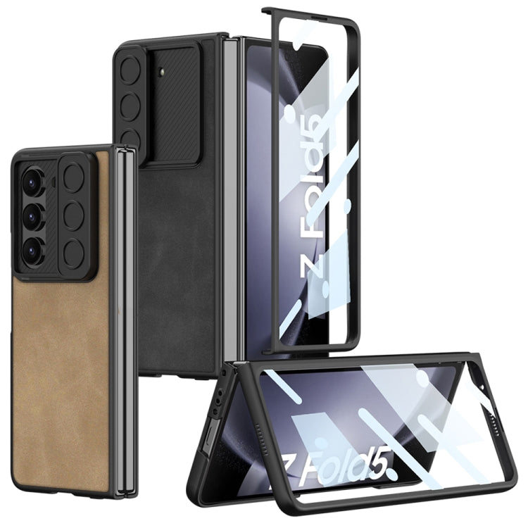 For Samsung Galaxy Z Fold5 GKK Integrated Ultra-thin Sliding Camshield Plain Leather Phone Case