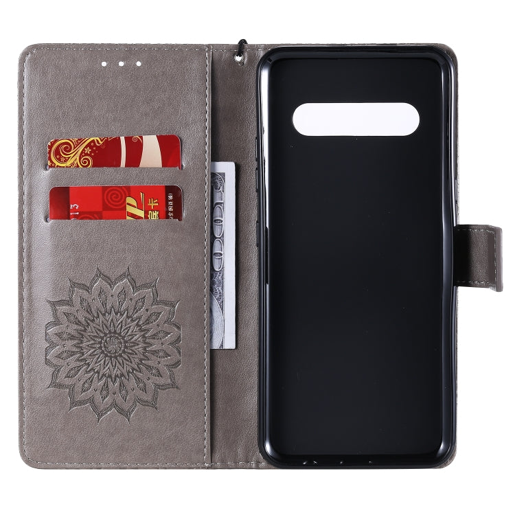 For LG V60 ThinQ 5G Embossed Sunflower Pattern Horizontal Flip PU Leather Case with Holder & Card Slots & Wallet & Lanyard