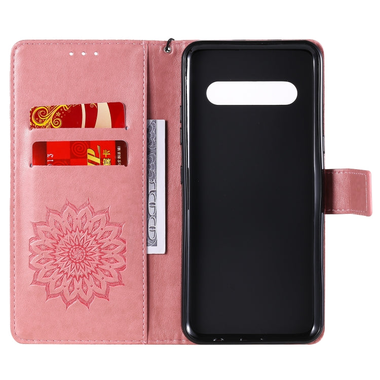 For LG V60 ThinQ 5G Embossed Sunflower Pattern Horizontal Flip PU Leather Case with Holder & Card Slots & Wallet & Lanyard