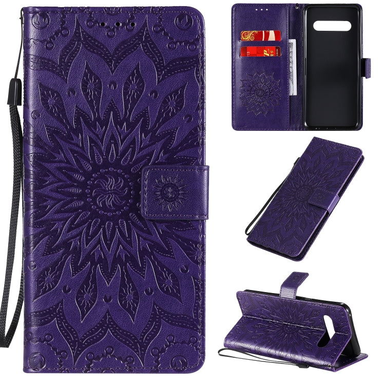 For LG V60 ThinQ 5G Embossed Sunflower Pattern Horizontal Flip PU Leather Case with Holder & Card Slots & Wallet & Lanyard