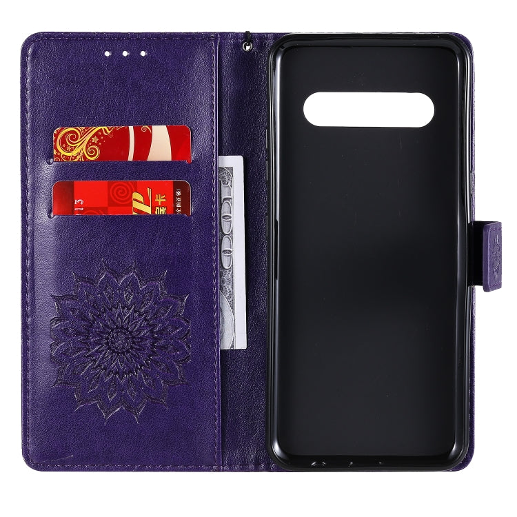 For LG V60 ThinQ 5G Embossed Sunflower Pattern Horizontal Flip PU Leather Case with Holder & Card Slots & Wallet & Lanyard