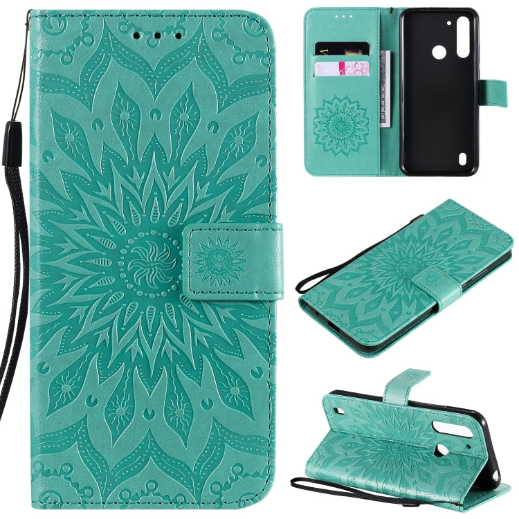 For Motorola Moto G8 Power Lite Embossed Sunflower Pattern Horizontal Flip PU Leather Case with Holder & Card Slots & Wallet & Lanyard