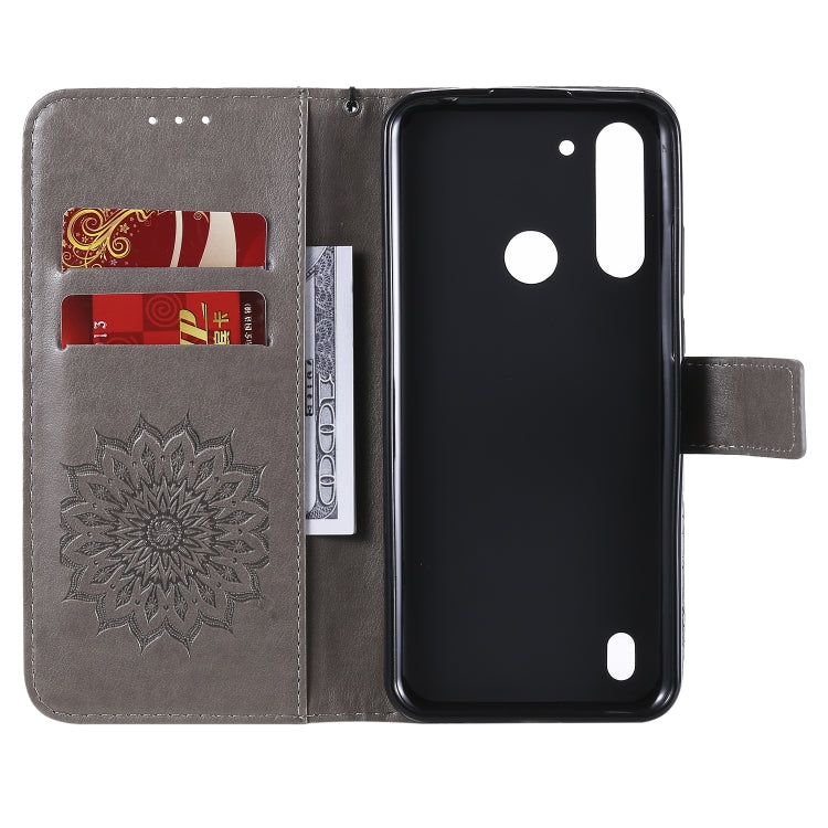 For Motorola Moto G8 Power Lite Embossed Sunflower Pattern Horizontal Flip PU Leather Case with Holder & Card Slots & Wallet & Lanyard
