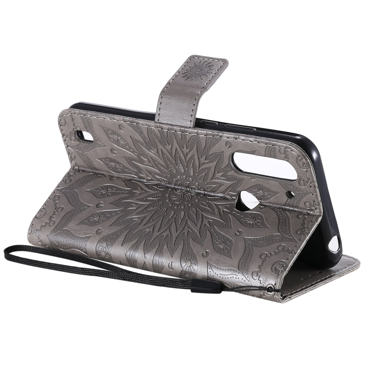For Motorola Moto G8 Power Lite Embossed Sunflower Pattern Horizontal Flip PU Leather Case with Holder & Card Slots & Wallet & Lanyard