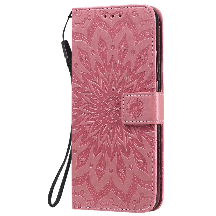 For Motorola Moto G8 Power Lite Embossed Sunflower Pattern Horizontal Flip PU Leather Case with Holder & Card Slots & Wallet & Lanyard