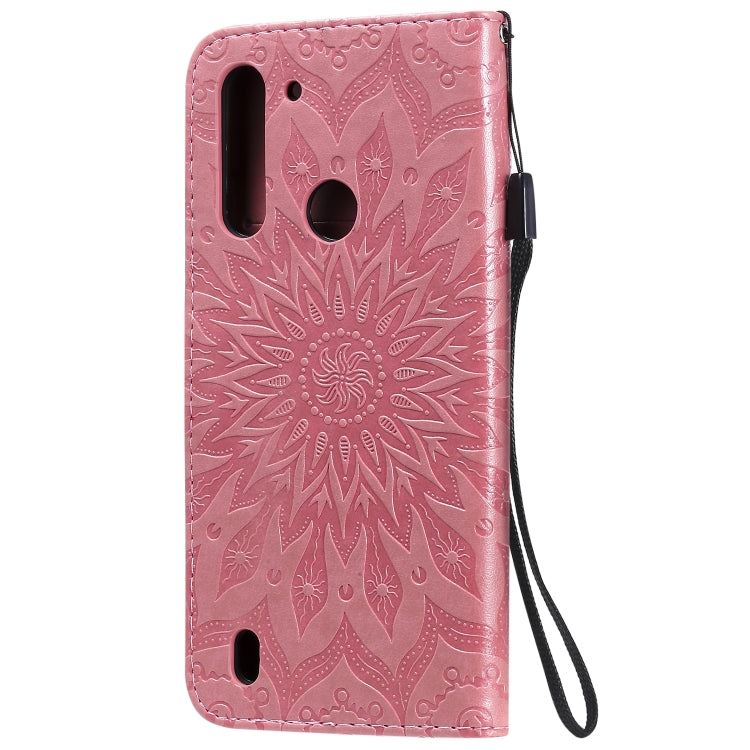 For Motorola Moto G8 Power Lite Embossed Sunflower Pattern Horizontal Flip PU Leather Case with Holder & Card Slots & Wallet & Lanyard