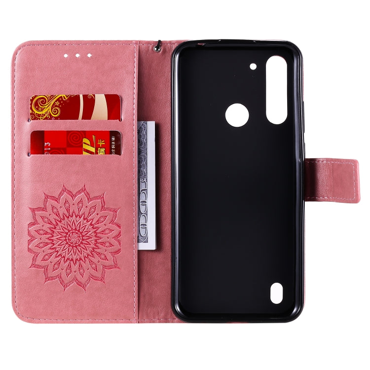For Motorola Moto G8 Power Lite Embossed Sunflower Pattern Horizontal Flip PU Leather Case with Holder & Card Slots & Wallet & Lanyard