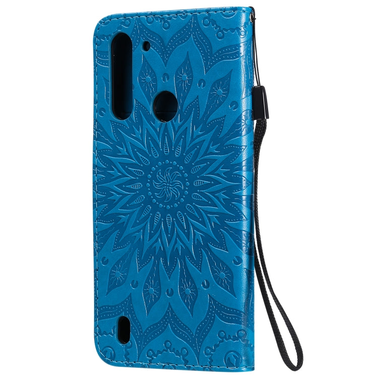 For Motorola Moto G8 Power Lite Embossed Sunflower Pattern Horizontal Flip PU Leather Case with Holder & Card Slots & Wallet & Lanyard