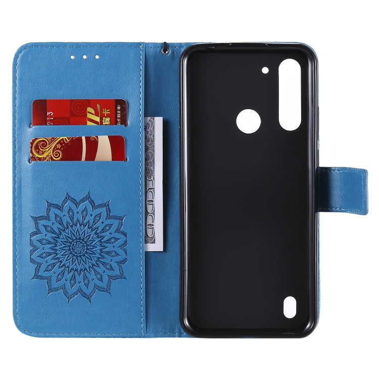 For Motorola Moto G8 Power Lite Embossed Sunflower Pattern Horizontal Flip PU Leather Case with Holder & Card Slots & Wallet & Lanyard
