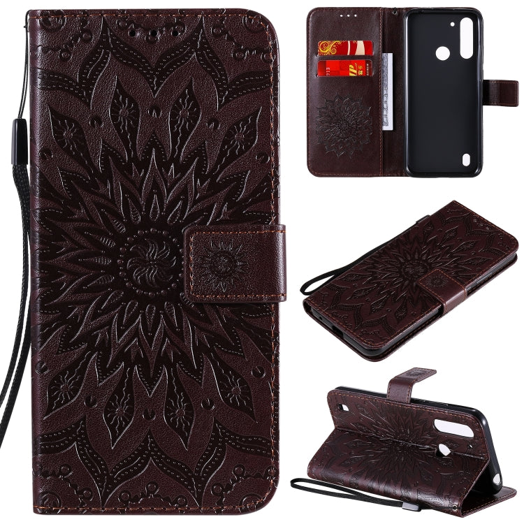 For Motorola Moto G8 Power Lite Embossed Sunflower Pattern Horizontal Flip PU Leather Case with Holder & Card Slots & Wallet & Lanyard