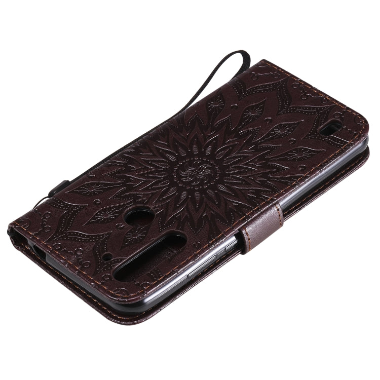 For Motorola Moto G8 Power Lite Embossed Sunflower Pattern Horizontal Flip PU Leather Case with Holder & Card Slots & Wallet & Lanyard
