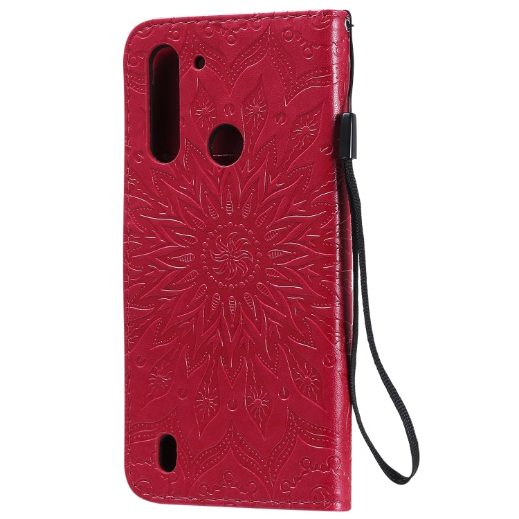 For Motorola Moto G8 Power Lite Embossed Sunflower Pattern Horizontal Flip PU Leather Case with Holder & Card Slots & Wallet & Lanyard