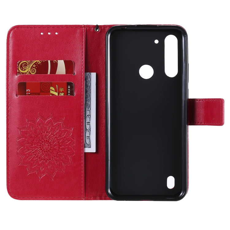 For Motorola Moto G8 Power Lite Embossed Sunflower Pattern Horizontal Flip PU Leather Case with Holder & Card Slots & Wallet & Lanyard