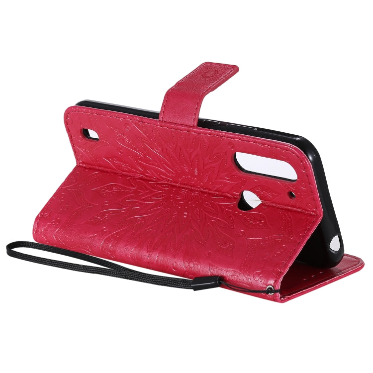 For Motorola Moto G8 Power Lite Embossed Sunflower Pattern Horizontal Flip PU Leather Case with Holder & Card Slots & Wallet & Lanyard