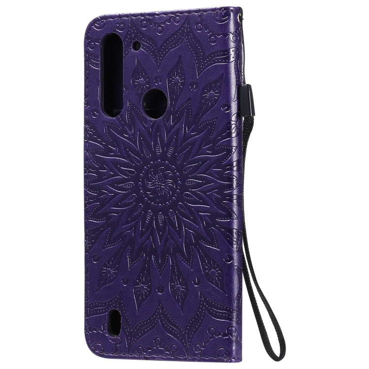 For Motorola Moto G8 Power Lite Embossed Sunflower Pattern Horizontal Flip PU Leather Case with Holder & Card Slots & Wallet & Lanyard