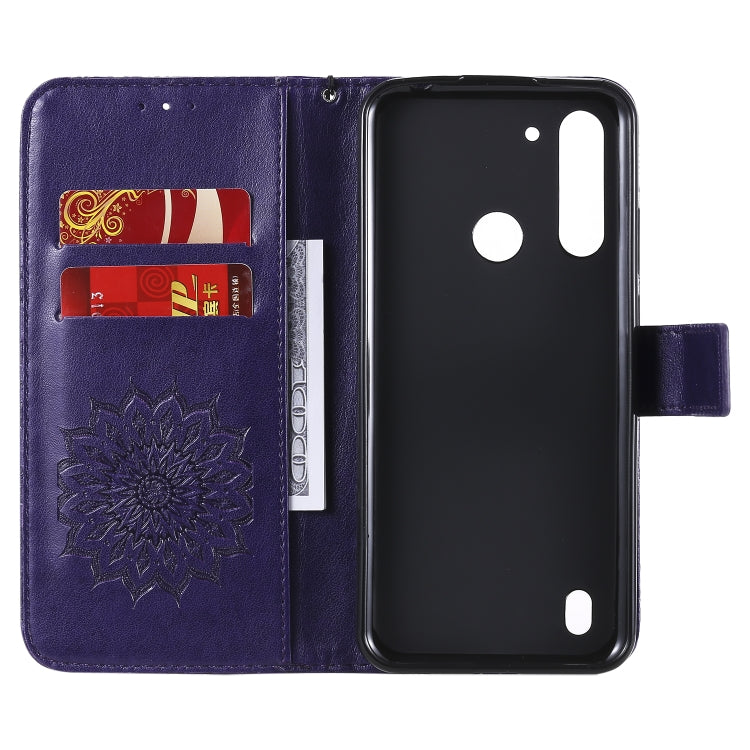 For Motorola Moto G8 Power Lite Embossed Sunflower Pattern Horizontal Flip PU Leather Case with Holder & Card Slots & Wallet & Lanyard