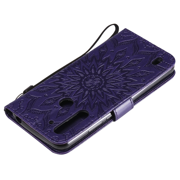 For Motorola Moto G8 Power Lite Embossed Sunflower Pattern Horizontal Flip PU Leather Case with Holder & Card Slots & Wallet & Lanyard