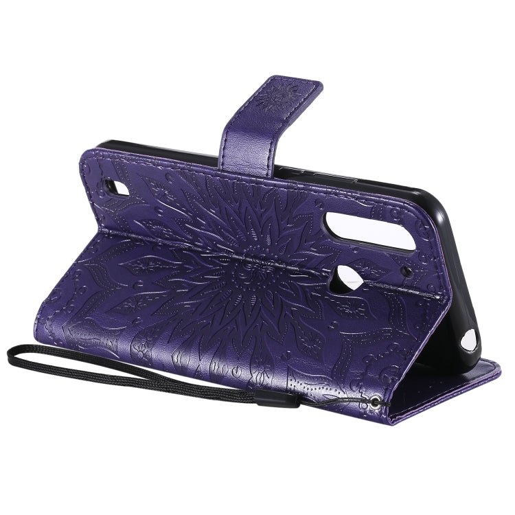 For Motorola Moto G8 Power Lite Embossed Sunflower Pattern Horizontal Flip PU Leather Case with Holder & Card Slots & Wallet & Lanyard