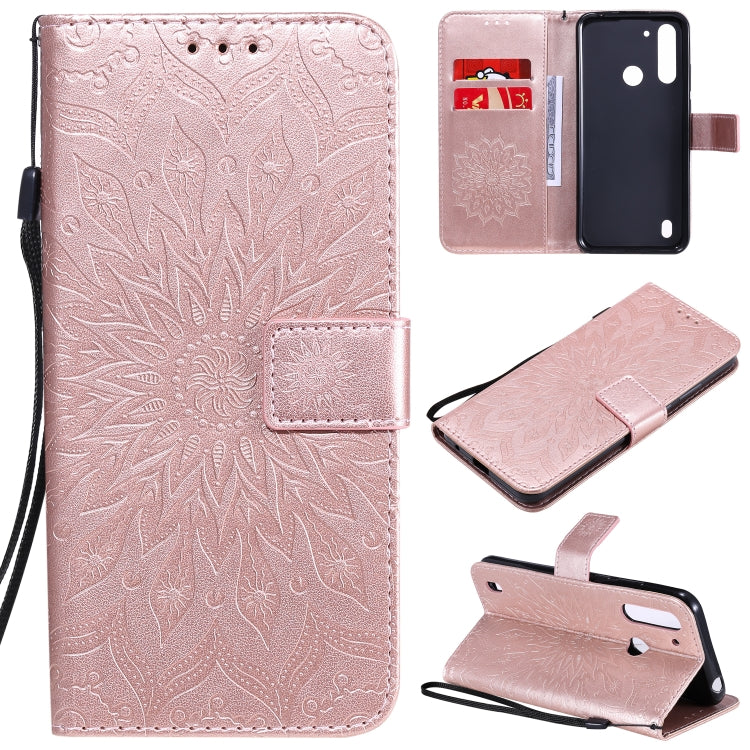 For Motorola Moto G8 Power Lite Embossed Sunflower Pattern Horizontal Flip PU Leather Case with Holder & Card Slots & Wallet & Lanyard