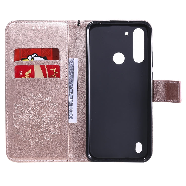 For Motorola Moto G8 Power Lite Embossed Sunflower Pattern Horizontal Flip PU Leather Case with Holder & Card Slots & Wallet & Lanyard