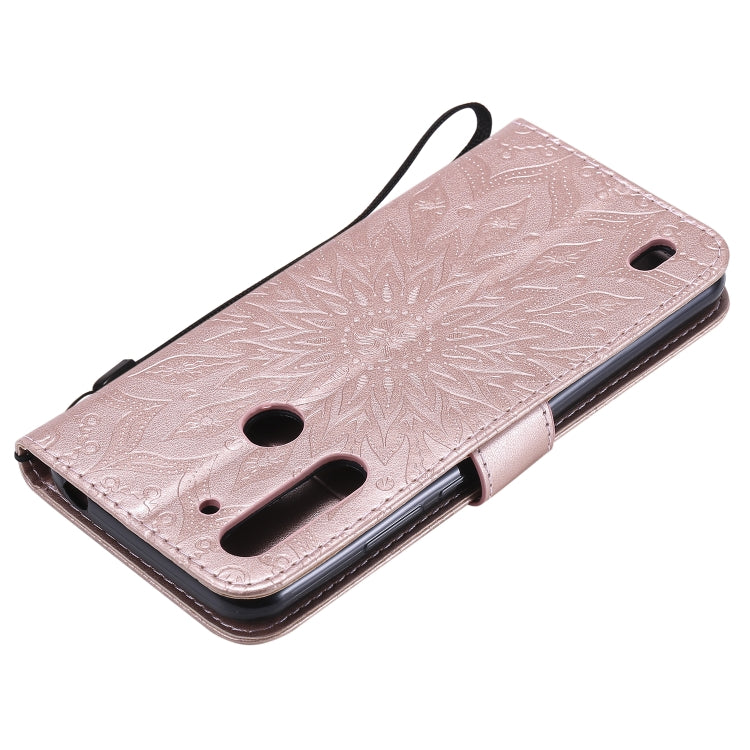 For Motorola Moto G8 Power Lite Embossed Sunflower Pattern Horizontal Flip PU Leather Case with Holder & Card Slots & Wallet & Lanyard