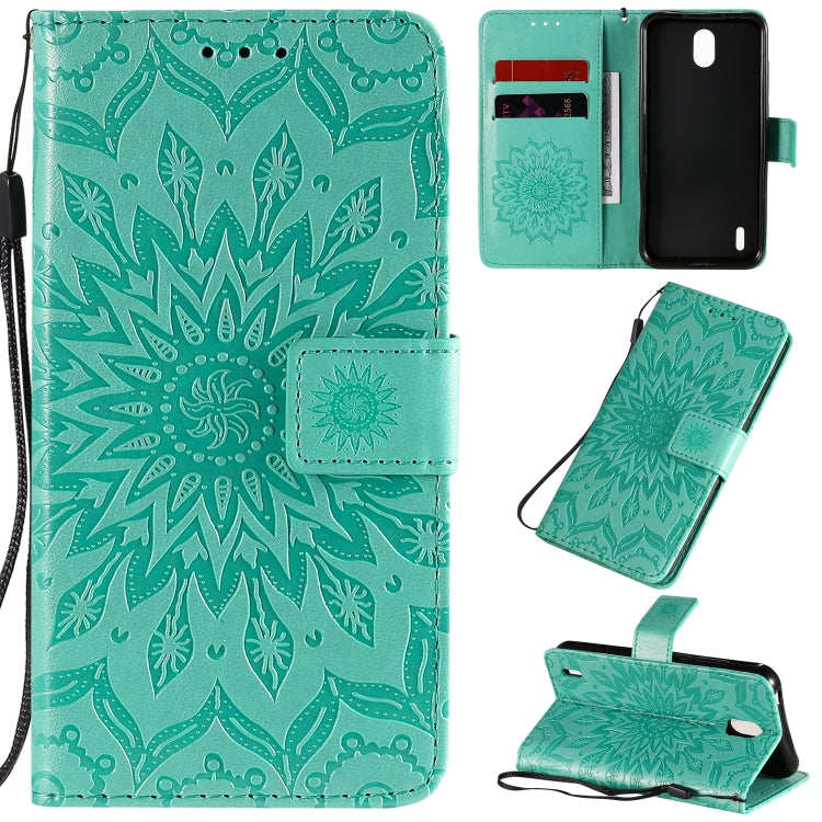 For Nokia 1.3 Embossed Sunflower Pattern Horizontal Flip PU Leather Case with Holder & Card Slots & Wallet & Lanyard