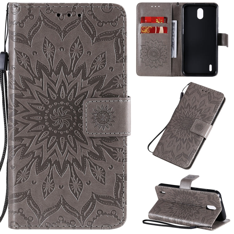 For Nokia 1.3 Embossed Sunflower Pattern Horizontal Flip PU Leather Case with Holder & Card Slots & Wallet & Lanyard