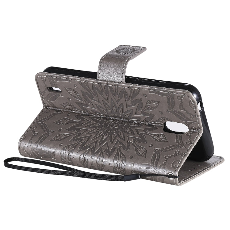 For Nokia 1.3 Embossed Sunflower Pattern Horizontal Flip PU Leather Case with Holder & Card Slots & Wallet & Lanyard