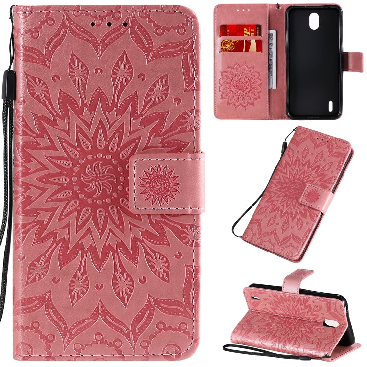 For Nokia 1.3 Embossed Sunflower Pattern Horizontal Flip PU Leather Case with Holder & Card Slots & Wallet & Lanyard