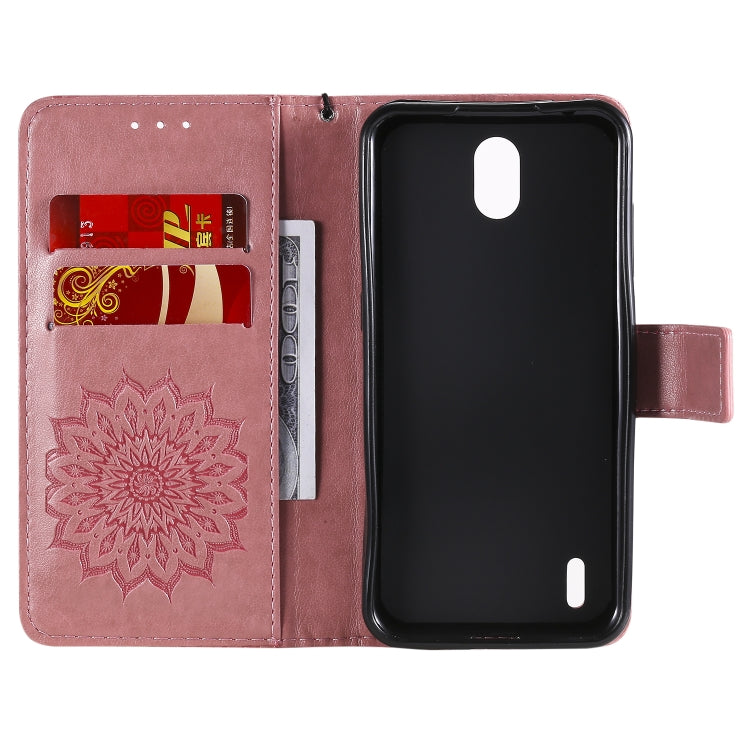 For Nokia 1.3 Embossed Sunflower Pattern Horizontal Flip PU Leather Case with Holder & Card Slots & Wallet & Lanyard