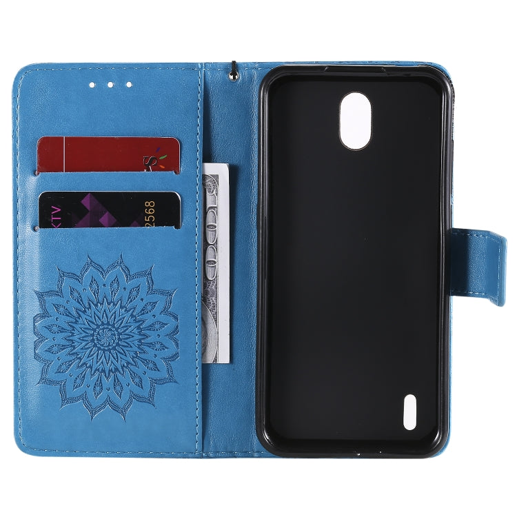 For Nokia 1.3 Embossed Sunflower Pattern Horizontal Flip PU Leather Case with Holder & Card Slots & Wallet & Lanyard