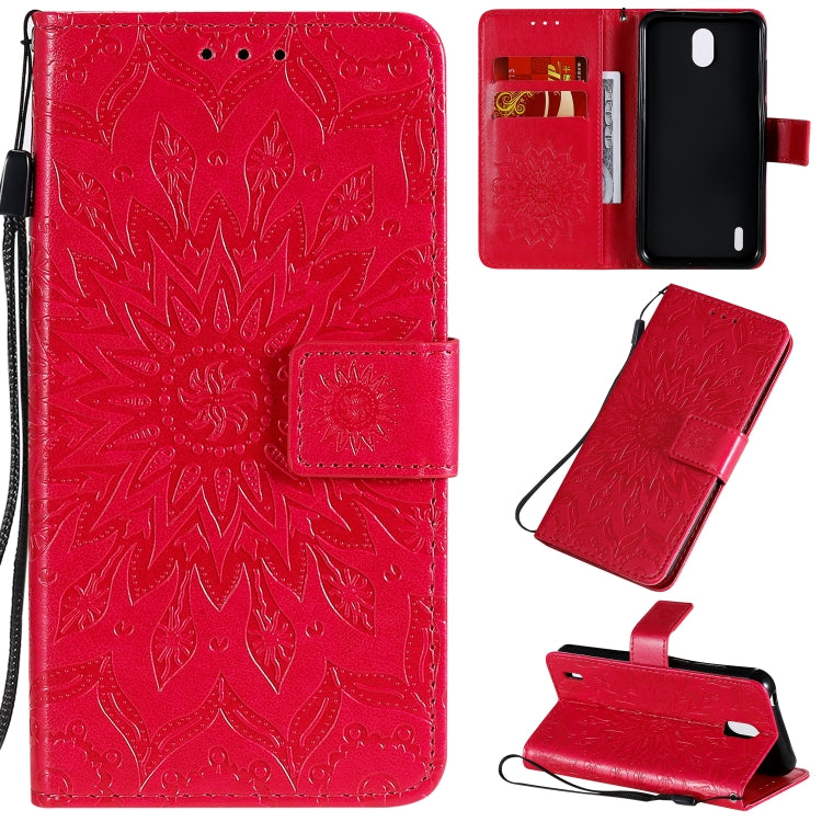 For Nokia 1.3 Embossed Sunflower Pattern Horizontal Flip PU Leather Case with Holder & Card Slots & Wallet & Lanyard