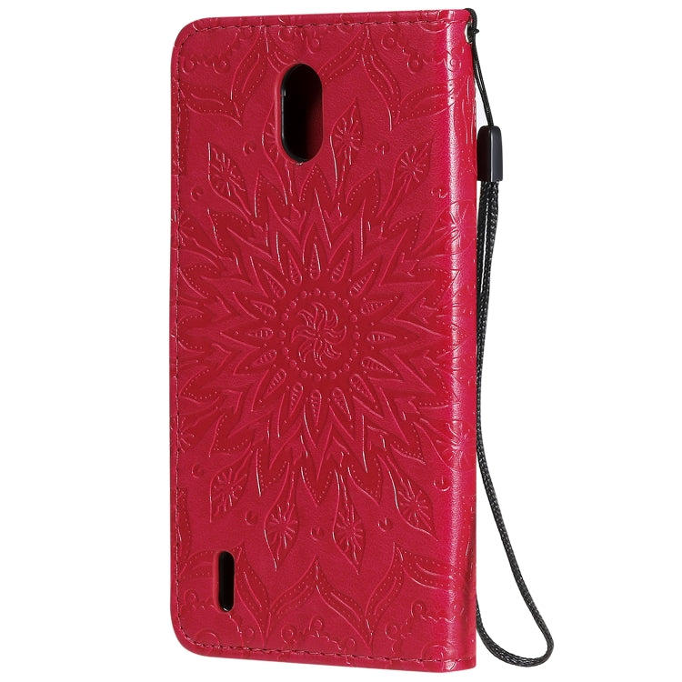 For Nokia 1.3 Embossed Sunflower Pattern Horizontal Flip PU Leather Case with Holder & Card Slots & Wallet & Lanyard