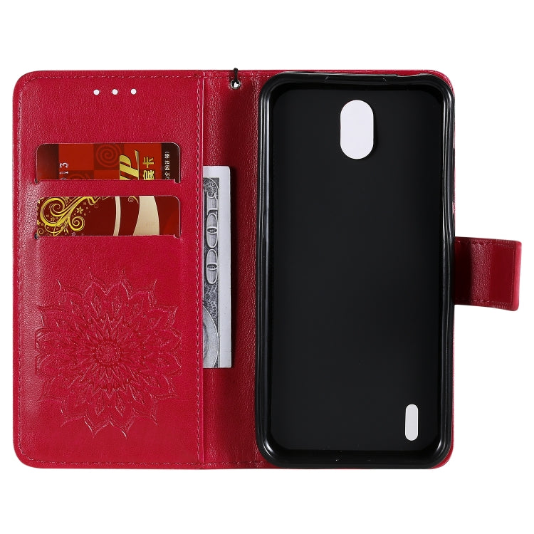 For Nokia 1.3 Embossed Sunflower Pattern Horizontal Flip PU Leather Case with Holder & Card Slots & Wallet & Lanyard