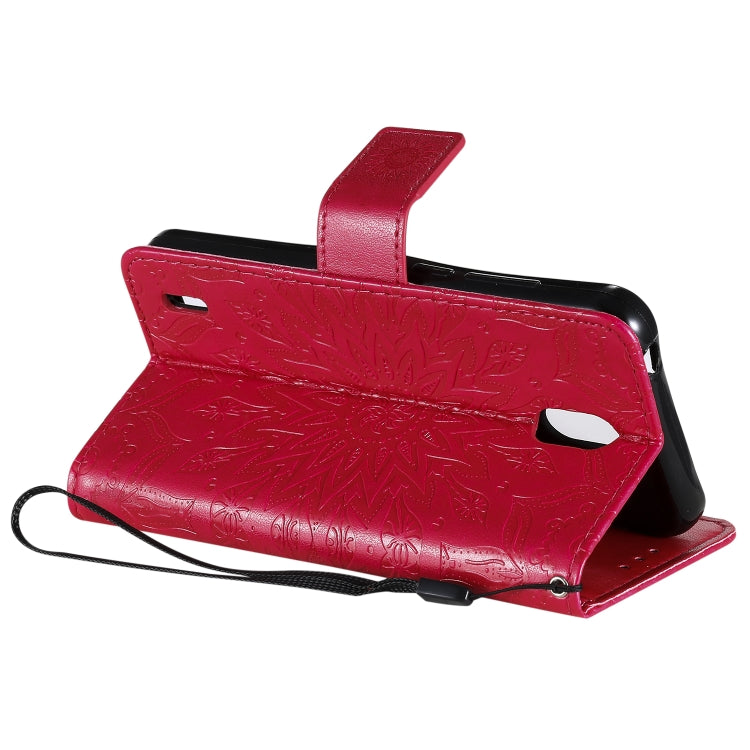 For Nokia 1.3 Embossed Sunflower Pattern Horizontal Flip PU Leather Case with Holder & Card Slots & Wallet & Lanyard