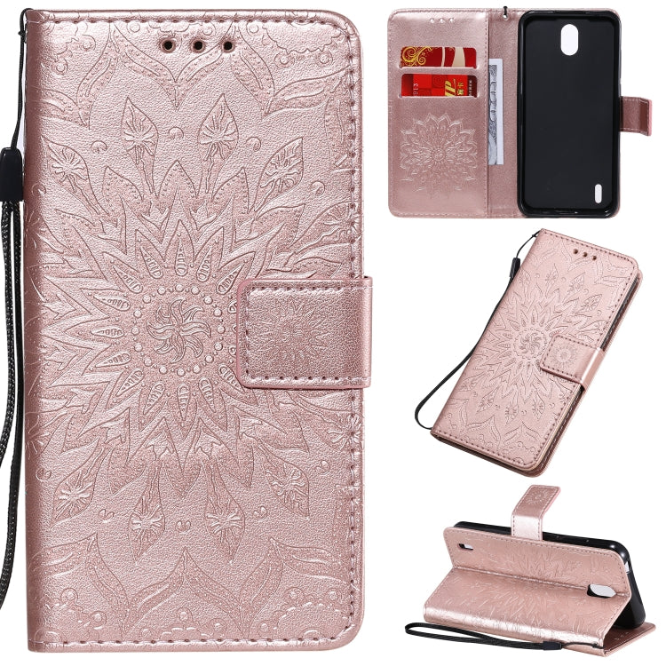 For Nokia 1.3 Embossed Sunflower Pattern Horizontal Flip PU Leather Case with Holder & Card Slots & Wallet & Lanyard