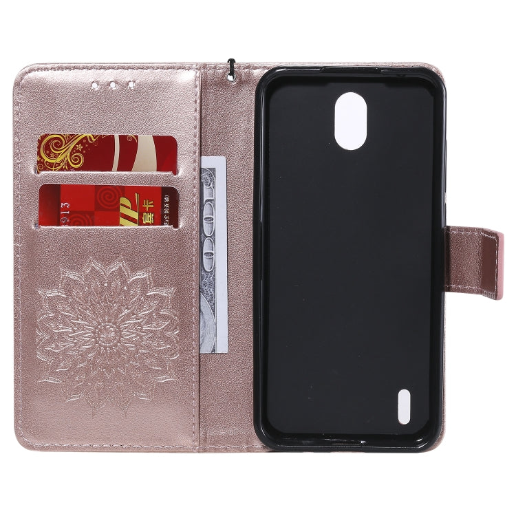 For Nokia 1.3 Embossed Sunflower Pattern Horizontal Flip PU Leather Case with Holder & Card Slots & Wallet & Lanyard