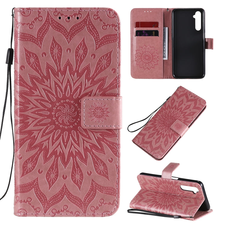 For OPPO Realme 6 Embossed Sunflower Pattern Horizontal Flip PU Leather Case with Holder & Card Slots & Wallet & Lanyard