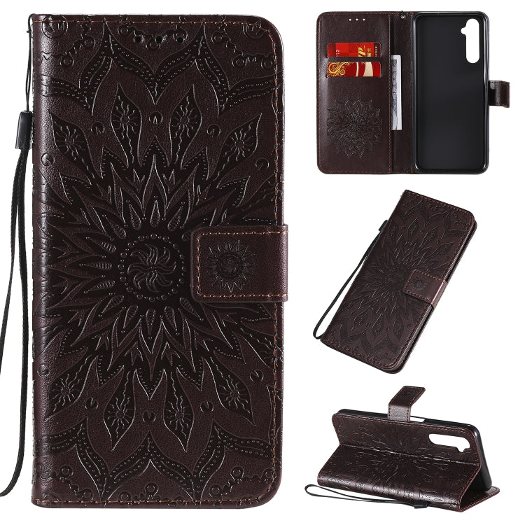 For OPPO Realme 6 Embossed Sunflower Pattern Horizontal Flip PU Leather Case with Holder & Card Slots & Wallet & Lanyard