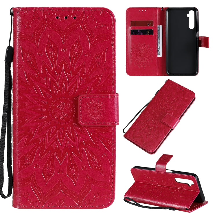 For OPPO Realme 6 Embossed Sunflower Pattern Horizontal Flip PU Leather Case with Holder & Card Slots & Wallet & Lanyard
