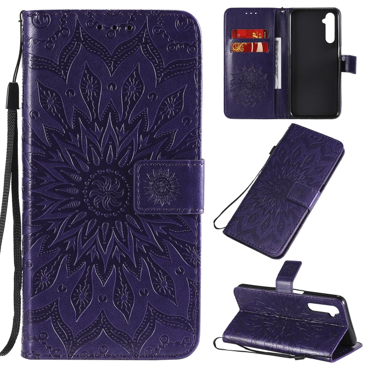 For OPPO Realme 6 Embossed Sunflower Pattern Horizontal Flip PU Leather Case with Holder & Card Slots & Wallet & Lanyard